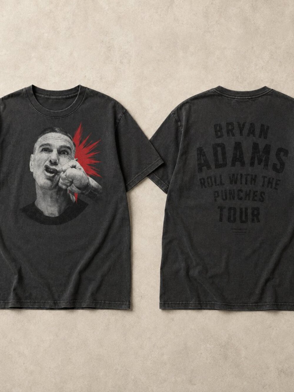 Bryan Adams Roll With The Punches Tour 2026 Double-Sided Charcoal T-Shirt